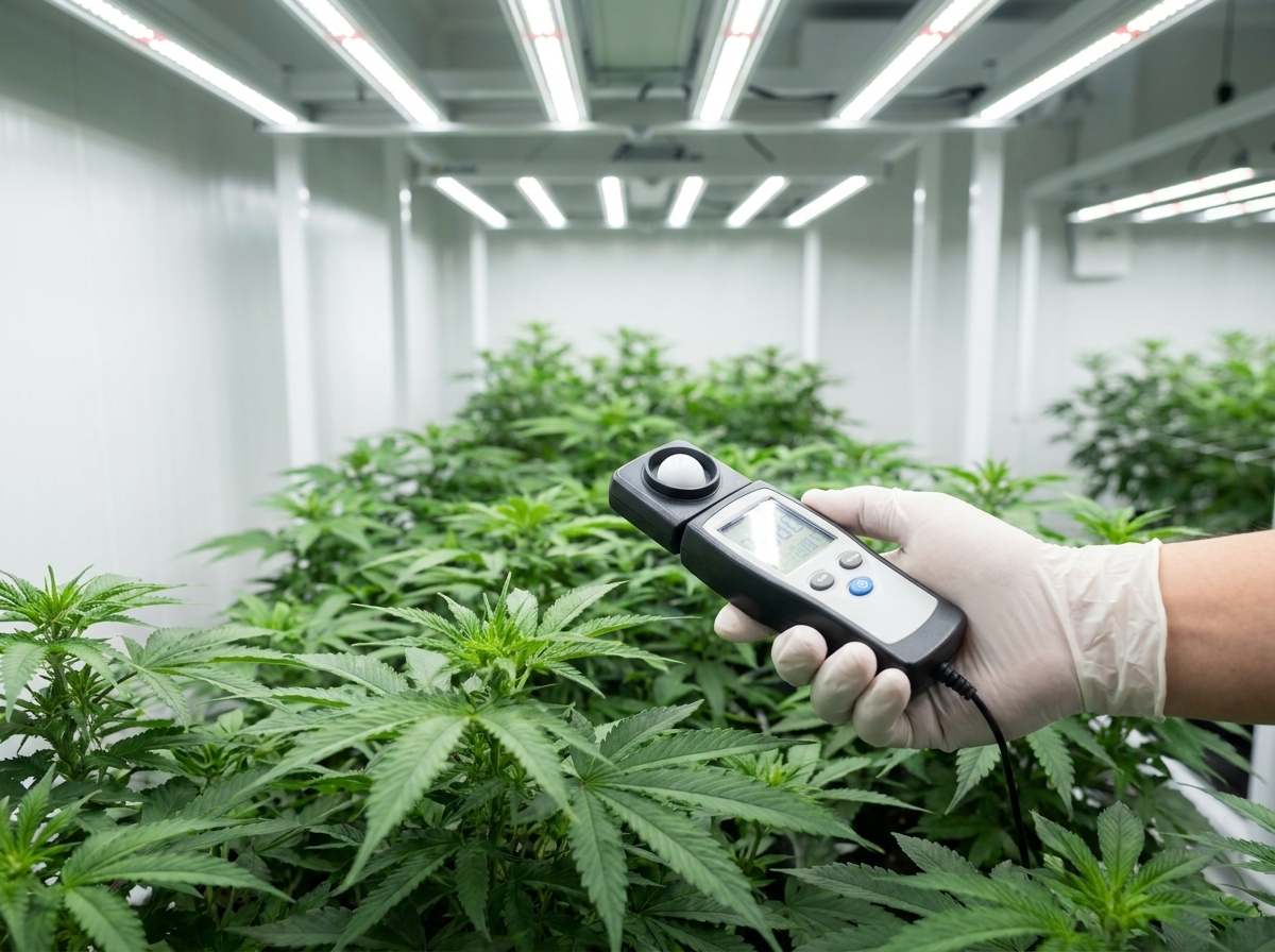 Misurazione PPFD con quantum meter sopra la canopy