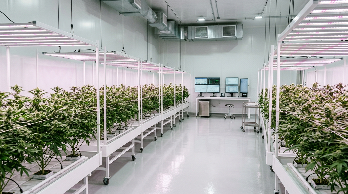 Struttura di produzione certificata di cannabis medica con LED ORTOLED